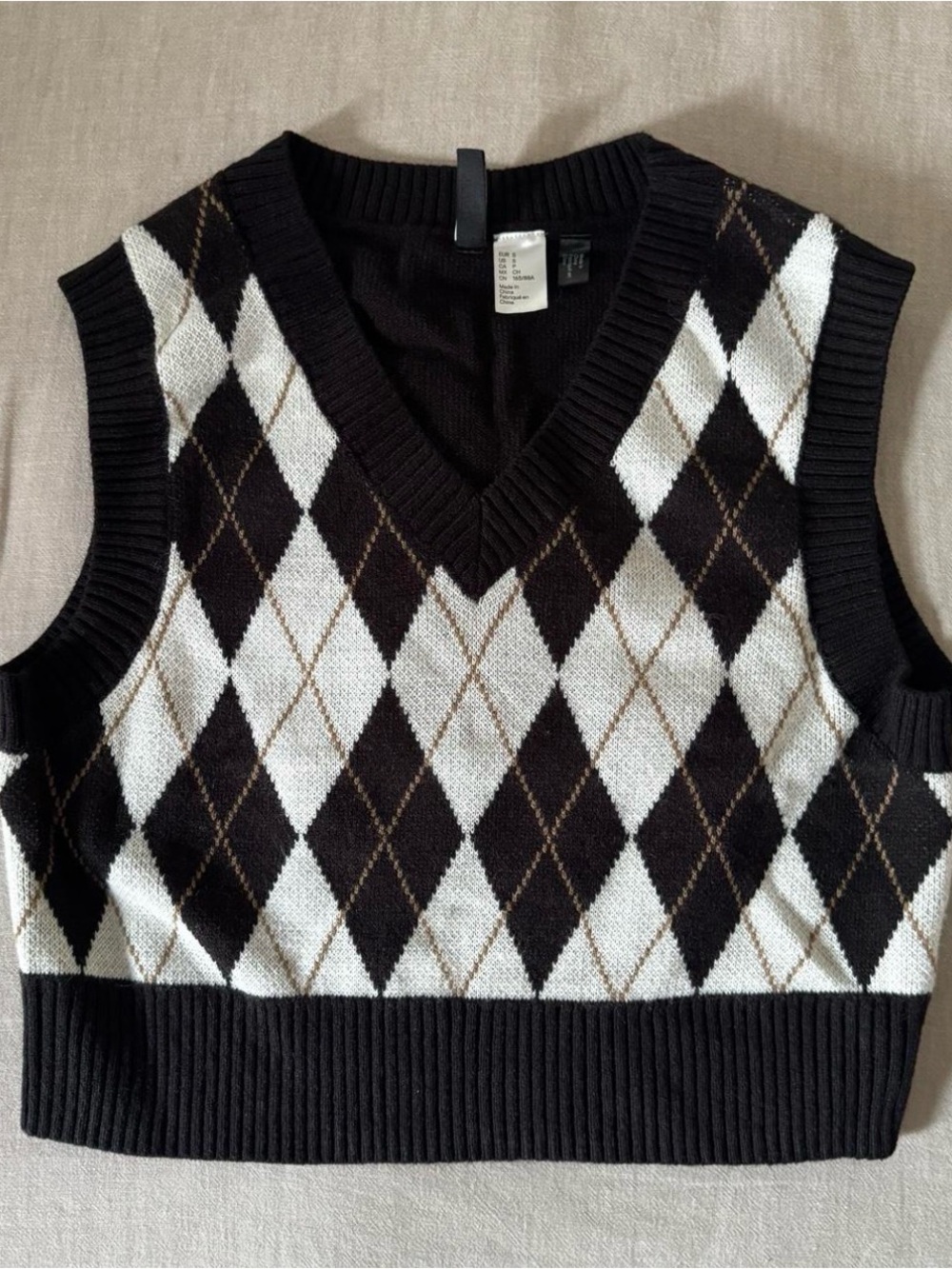 H&M Black & White Argyle V-Neck Sweater Vest